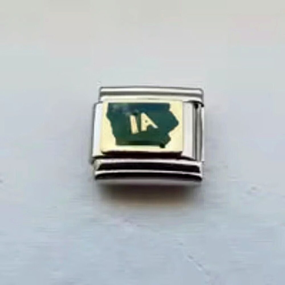 Green enamel state of Iowa 9mm stainless steel Italian charm bracelet link new